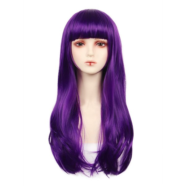 Sukyfecde M3GAN Wig Mermaid Red Wigs Descendants Mal Straight Hair Rapunzel Curly Hair Jasmine Costume Wigs (Descendants-Purple-P0156, One Size)