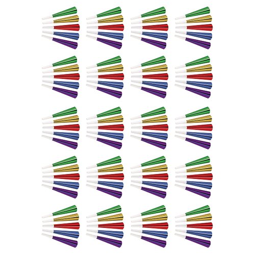 Beistle 100 Piece Happy New Year’s Eve Party Favors Horns Birthday Noise Makers, 9"