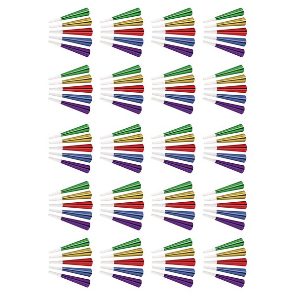 Beistle 100 Piece Happy New Year’s Eve Party Favors Horns Birthday Noise Makers, 9"