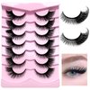 LoveOurHome 7 Pairs Faux Mink Fake Eyelashes Fluffy False Eyelashes Cat Eye Wispy Lashes Natural Look Lash Extension Eye Lashes 6D Volume False Lashes Wispy with Tweezers for Women Teen Girls