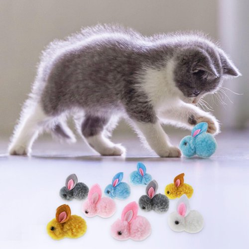 Amaxiu 10Pcs Cat Plush Toy Balls, Cute Bunny Shape Kitten Pompom Soft Kittens 5.5cm/2.16in Puff Ball Indoor Fun Colorful Cat Ball Toy Cat Pom Pom Balls for Pet