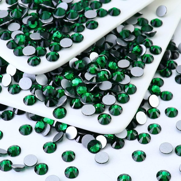 Briskbloom Flatback Crystal Rhinestones Round Gems for Nail Art and Craft Clothes Glue Fix, Emerald/Dark Green (1.9-2.0mm) SS6/1440PCS