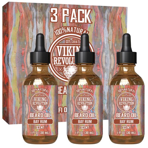 Viking Revolution Bay Rum Beard Oil for Men - Natural Mens Beard Oil with Argan Oil and Jojoba Oil - Beard Softener, Strengthens and Moisturizes - Beard Conditioner for Men (Bay Rum, 3 Pack)