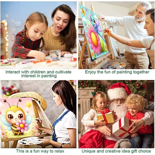 MXCFZX 4 Pack Paint by Numbers for Kids - Paint by Number for Kids Beginners Easy Acrylic Watercolor Paint Numbers Canvas Arts for Kids Ages 8-12, Oil Painting Paint by Number Kits for Decoration8x8in