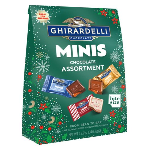 Ghirardelli Holiday Mini's Chocolate Assortment 12.2 Ounce - Milk Chocolate Caramel, Peppermint Bark and Dark Chocolate Sea Salt Caramel
