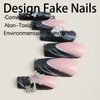 24 pcs Press on Nails Long Coffin French Black Fake Nails Glossy Acrylic False Nails with Metal Star & Heart Charms Designs Full Cover Glue on Nails for Women
