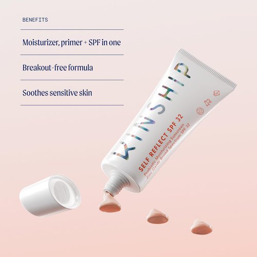 Kinship Gift Bundle - Self Reflect SPF, Supermello Moisturizer, Brightwave Vitamin C Eye Cream + Cosmetic Bag - 100% Mineral Sunscreen, Gel Cream + Hyaluronic Acid, Reduce Fine Lines + Under Eye Bags