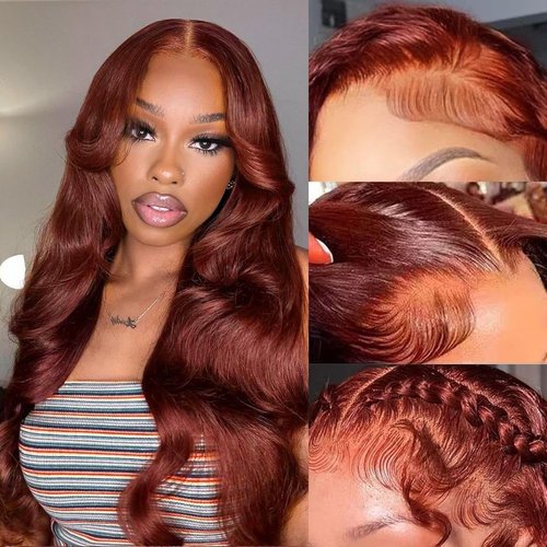Vemalin Reddish Brown Lace Front Wigs Human Hair Auburn Brown 13x4 HD Transparent Lace Front Wigs Human Hair for Black Women 180% Density Body Wave Pre Plucked Glueless Lace Front Wigs 24 Inch