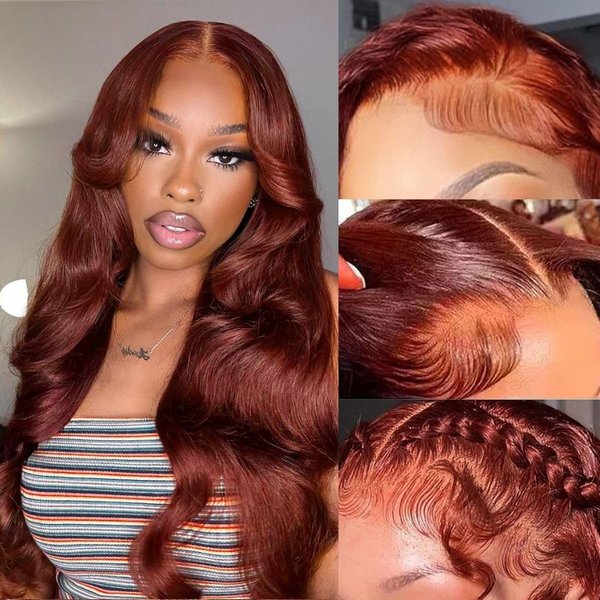 Vemalin Reddish Brown Lace Front Wigs Human Hair Auburn Brown 13x4 HD Transparent Lace Front Wigs Human Hair for Black Women 180% Density Body Wave Pre Plucked Glueless Lace Front Wigs 24 Inch