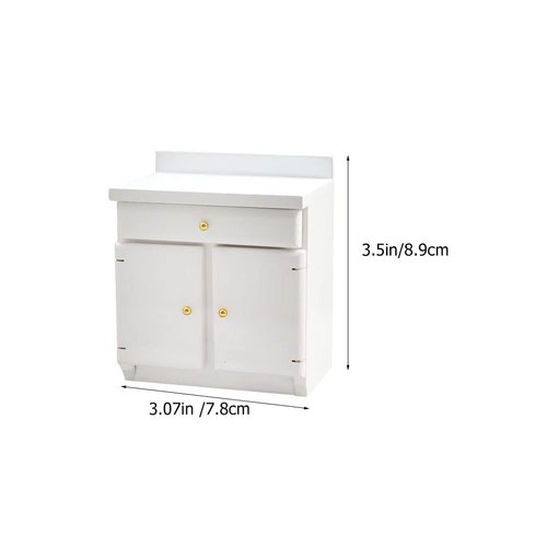 LUOZZY 2pcs Miniature Dollhouse Kitchen Cabinet Wooden Dollhouse Furniture Accessories White Cabinet Cupboard Model