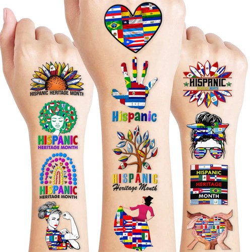 100 PCS Hispanic Heritage Month Temporary Tattoos Themed Spanish Birthday Party Decorations Supplies Favors Decor Culture Latin American Stickers Cute Gifts for Game Boys Girls School Rewards Carnival