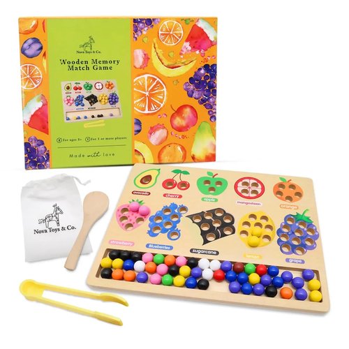 Nova Toys & Co. Color Sorting Sensory Toys – Fruit Sorting Wooden Montessori Toys Toddler Learning Toys for Toddlers 3-5 Years – Safe and Durable Preschool Toys for Motor Skills, Color Recognition