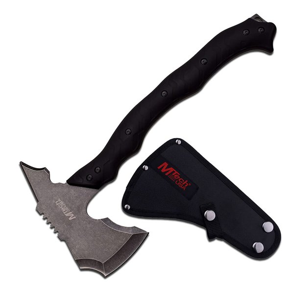 MTech USA MT-AXE13SW Camping Axe, Stonewashed Black Stainless Steel, Nylon Fiber Handle, 14.5-Inch Overall