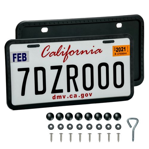 License Plate Frames - 2 PCS Silicone License Plate Holder for US Car Universal License Plate Bracket, Rustproof, Rattle Proof & Weatherproof, Mounting Accessories Included