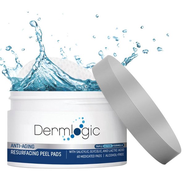 Anti Aging Resurfacing Peel Pads - Contains Salicylic, Glycolic, & Lactic for Face & Body. Includes Hyaluronic, & Witch Hazel, Green Tea & Aloe Vera. Exfoliates to Correct Dark Spots & Scars. 
