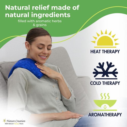 Nature Creation Reusable Microwave Heat Pad - Microwave Heating Pad for Neck and Shoulders, Cold Compress & Hot Pack, Heat Pack Warming Pad, Microwavable Heating Pads for Cramps, Blue Marble 1 Pack
