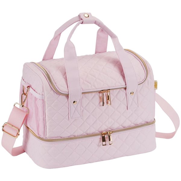 GR69N Nail Polish Organizer Bag Fits a Nail Lamp and 50 Bottles,Stylish Nail Polish Storage with Side Pockets for Gel Nail Polish Remover,Nail Supplies Set (Patented,Bag Only)-Light Pink
