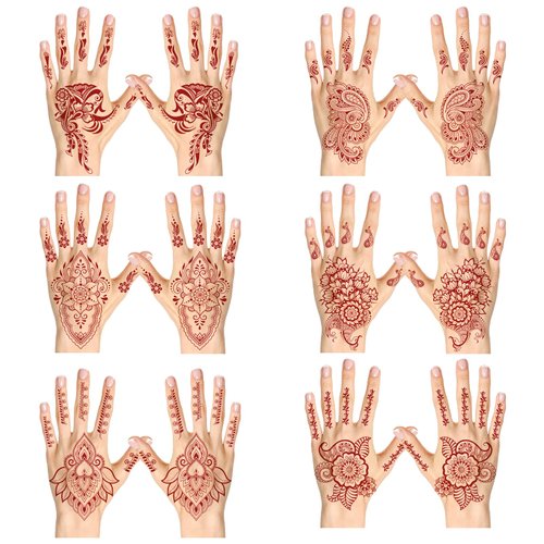 Konsait Temporary Tattoos for Women Sexy, Brown Hand Tattoos for Women Girls Fake Tattoos Mandala Temporary Tattoo Flower Tattoo Elephants Tattoos Peacocks Tattoo 6 Sheets
