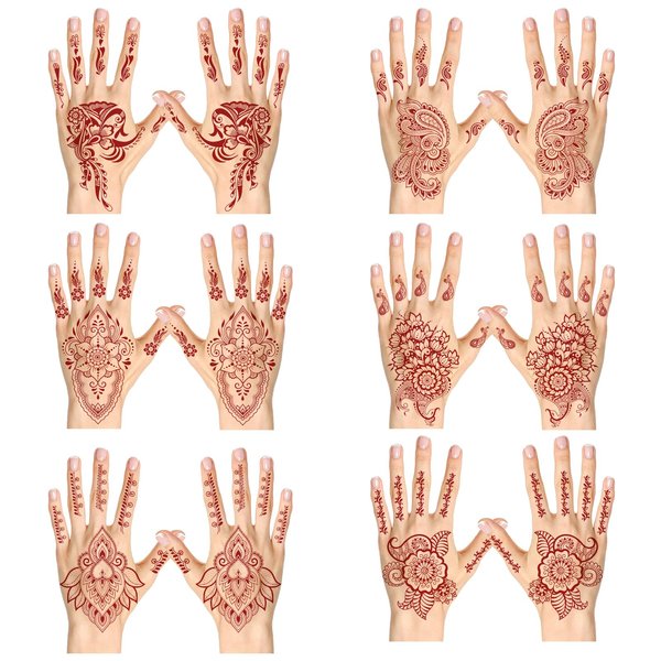 Konsait Temporary Tattoos for Women Sexy, Brown Hand Tattoos for Women Girls Fake Tattoos Mandala Temporary Tattoo Flower Tattoo Elephants Tattoos Peacocks Tattoo 6 Sheets