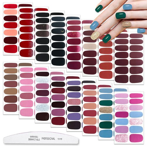 WOKOTO 16 Sheets Solid Gel Nail Wraps Nail Polish Stickers Gel Nail Strips Full Nail Stickers for Women Self Adhesive Nail Decals Nail Polish Strips for Nail Art Stickers Nails Gel Stickers for Girls