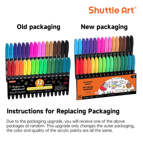 Shuttle Art Dry Erase Markers, 32 Pack 16 Colors Whiteboard Markers,Fine Tip Dry Erase Markers for Kids,Perfect For Writing on Whiteboards,Dry-Erase Boards,Mirrors,Calender,School Office Supplies