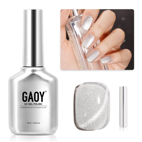 GAOY Cat Eye Gel Nail Polish, Glitter Holographic Nail Polish with Magnet, 16ml Reflective Transl...