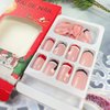 French Tip Christmas Press on Nails Short Square Fake Nails Black Red Santa's Hat Acrylic Glue on Nails Full Cover Short Christmas Stick on Nails Winter Holiday Artificial Nails for Women, 24Pcs