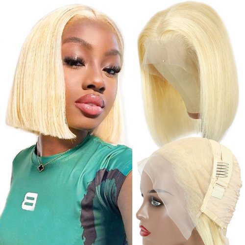 Blonde Bob Wig Human Hair 613 Bob Wig Human Hair Glueless 200 Density 12 Inch Blonde Wig Human Hair Bob Wig 13x4 HD Frontal Lace Straight Short Wigs For Black Women Bob Lace Front Wigs Human Hair
