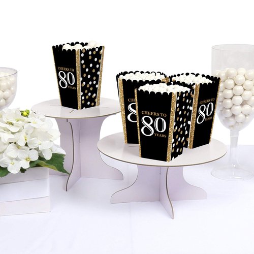 Adult 80th Birthday - Gold - Birthday Party Favor Popcorn Treat Boxes - Set of 12