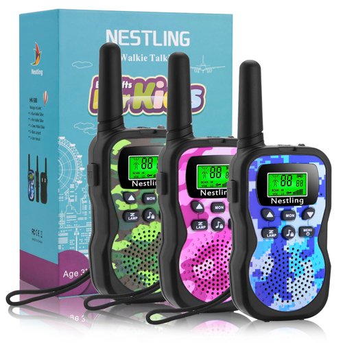 Nestling Walkie Talkies for Kids, 22 Channels 2 Way Radio Toy 3 KM Range, Best Christmas Birthday Gifts for 3-12 Year Old Kids to Outside Adventures, Camping, Hiking(3 Pack)