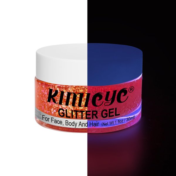 Holographic Glitter Gel, Glow in The UV Light Glitter Gel Makeup for Body, Face, Hair, Long Lasting Waterproof Sparkling Gel for Concerts Music Festival Rave Accessories, 1oz (Sunset UV #11)