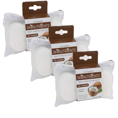 Spongeables Skinutrients Moisturizing Body Wash in a Sponge, Colada, Coconut, 3 Count