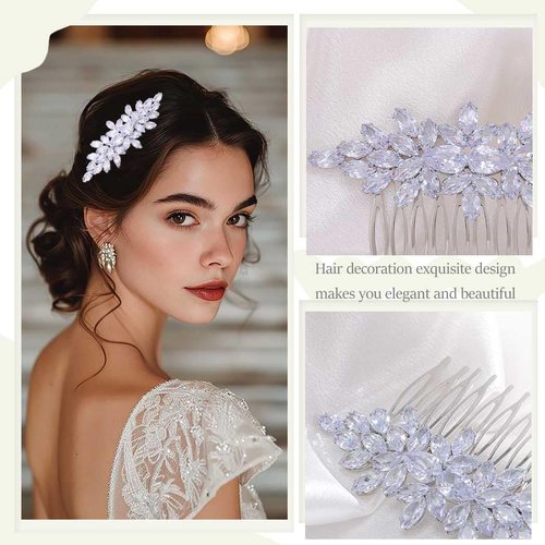 Foyte Bridal Hair Comb Crystal Wedding Hair Combs Silver Rhinestone Hair Accessories Bridesmaid Headpiece for Women and Brides (crystal flowers)