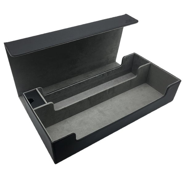 AEGIS GUARDIAN Card Deck Box with Dice Tray for MTG Cards, Holds 500+ Sleeved Cards and 1 playmat, Commander Deck Box fit TCG CCG, PU Leather Strong Magnet, Black and Grey Inner
