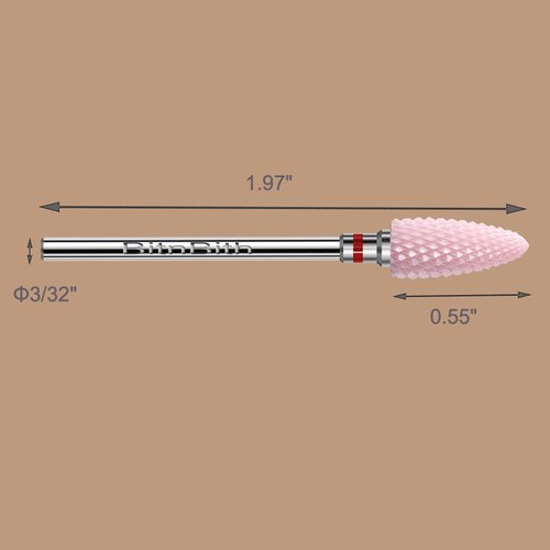 BITNBITH Ceramic Nail Drill Bit 3/32”Professional Safety Acrylic Nail File Drill Bit for Cuticle Dead Skin Remover, Cone Flame Drill Bit for Nail Gel Polishing, Manicure Pedicure Pink,Fine