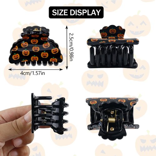 Halloween Hair Accessories Set - Mini Black Ghost Floral Hairpins, Hair Claw Clips, Non-Slip Clamps, Bat Decorations for Women Girls Party (4Pcs)