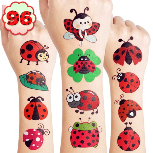 Ladybug Temporary Tattoos Birthday Party Supplies Favors Decorations Lady Beetle Bug Insect Lady Beetle Super Cute 96PCS Tattoos Stickers for Kids Boys School Classroom Rewards Gifts Ideal Halloween