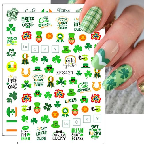 10 Pcs St. Patrick's Day Nail Art Stickers Luck of The Irish Nail Decals Shamrock Nail Stickers Green Spring Foil Decals Clover Nail Art Design Saint Patrick's Day Nail Decoration Supplies for Women