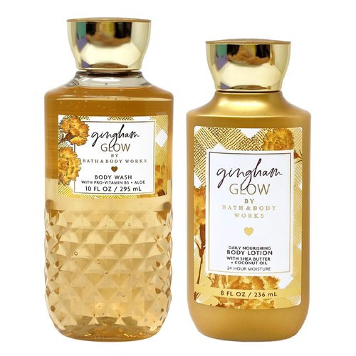 Bath and Body Work Gingham Glow Duo Gift Set - Body Wash and Body Lotion - Full Size