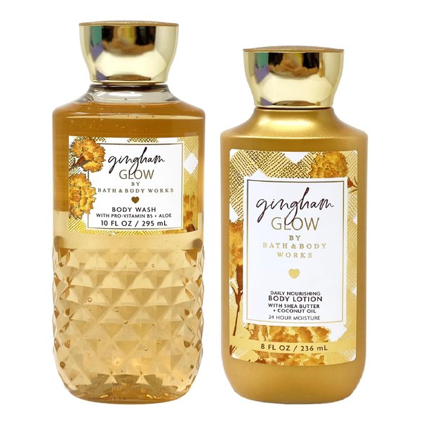 Bath and Body Work Gingham Glow Duo Gift Set - Body Wash and Body Lotion - Full Size