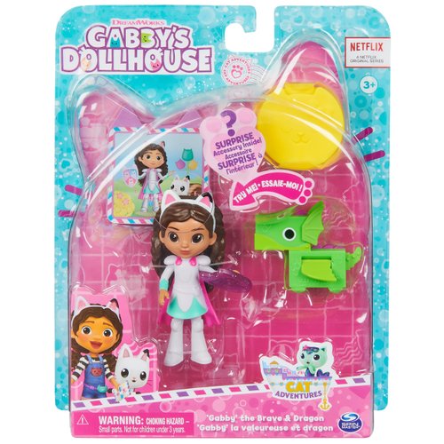 Gabby's Dollhouse, Knight Gabby Toy Figure Set with Surprise Toy and Mini Dragon Pal, Kids Toys for Girls & Boys Ages 3 and Up
