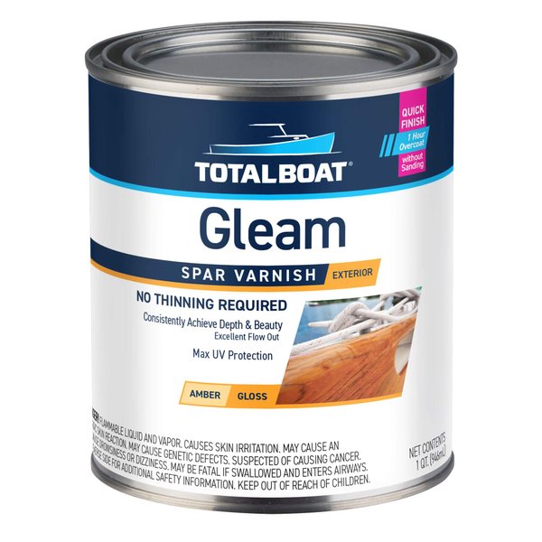 TotalBoat - 409314 Gleam Marine Spar Varnish, Gloss and Satin Polyurethane Finish for Wood, Boats and Outdoor Furniture (Clear Gloss Quart)