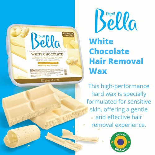 Depil Bella White Chocolate Hair Removal Wax | 28.2oz | High Performance Hard Wax for Sensitive Skin | Elastic and Creamy Texture | Full Body Wax for All Hair and Skin Types