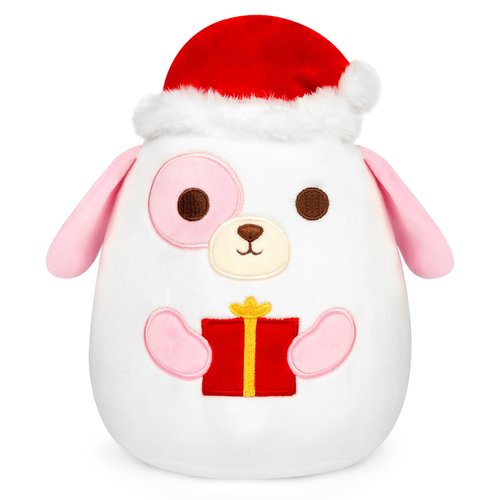Mowatusy Christmas Plush - White Puppy Stuffed Animal Dog Toy and Santa Hat,Cute Christmas Stuffed Animals Party Decor,Christmas Birthday Gifts for Kids,Boys,Girls