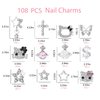 112 PCS Nail Charms Bulk Set for Kawaii Kitty Charms Bling Cute Cross Star Charms Nail Charms and Gems 3D Silver Y2K Nail Charms with Rhinestones Nail Art Accessories