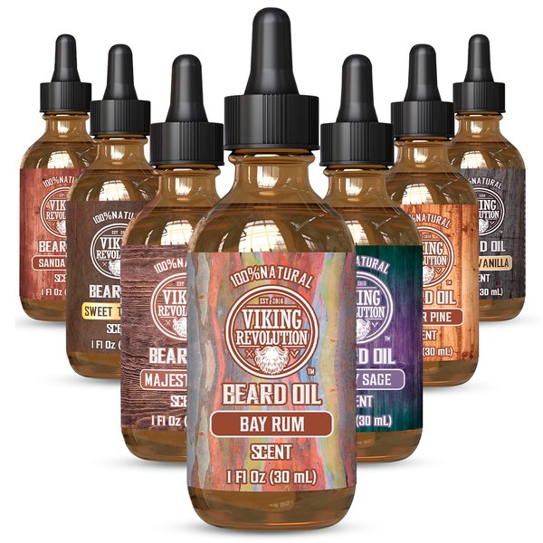 Viking Revolution Bay Rum Beard Oil for Men - Natural Mens Beard Oil with Argan Oil and Jojoba Oil - Beard Softener, Strengthens and Moisturizes - Beard Conditioner for Men (Bay Rum, 1 Pack)