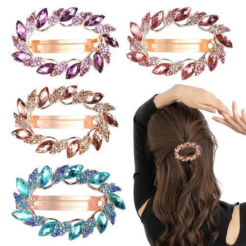 4 PCS Crystals Leaf Hair Clips Rhinestone Hair Barrettes, Sparkly Glitter Hairpin Hair Accessories Fashion Ponytail Holders Barrettes for Daily Wear Women Mothers Day Gifts