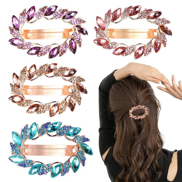 4 PCS Crystals Leaf Hair Clips Rhinestone Hair Barrettes, Sparkly Glitter Hairpin Hair Accessories Fashion Ponytail Holders Barrettes for Daily Wear Women Mothers Day Gifts