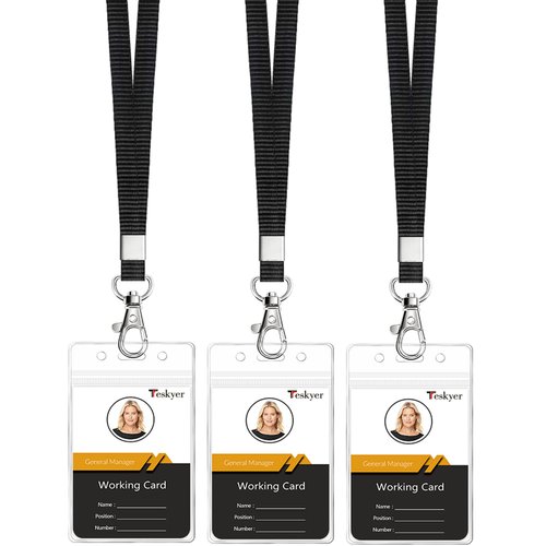 Teskyer Lanyards for ID Badges, 3 Pack of Lanyard with ID Card Holder, Extra Thick Clear Waterproof Resealable Zip ID Badge Holder with Lanyard for Office, School, Cruise Ship Cards
