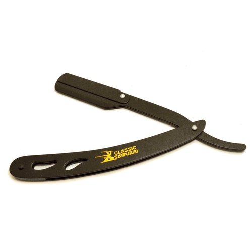 Classic Samurai CS-102 Stainless Steel Professional Barber Straight Edge Shavette Cut Throat Razor (Matte Black + 100 Lord Blades)